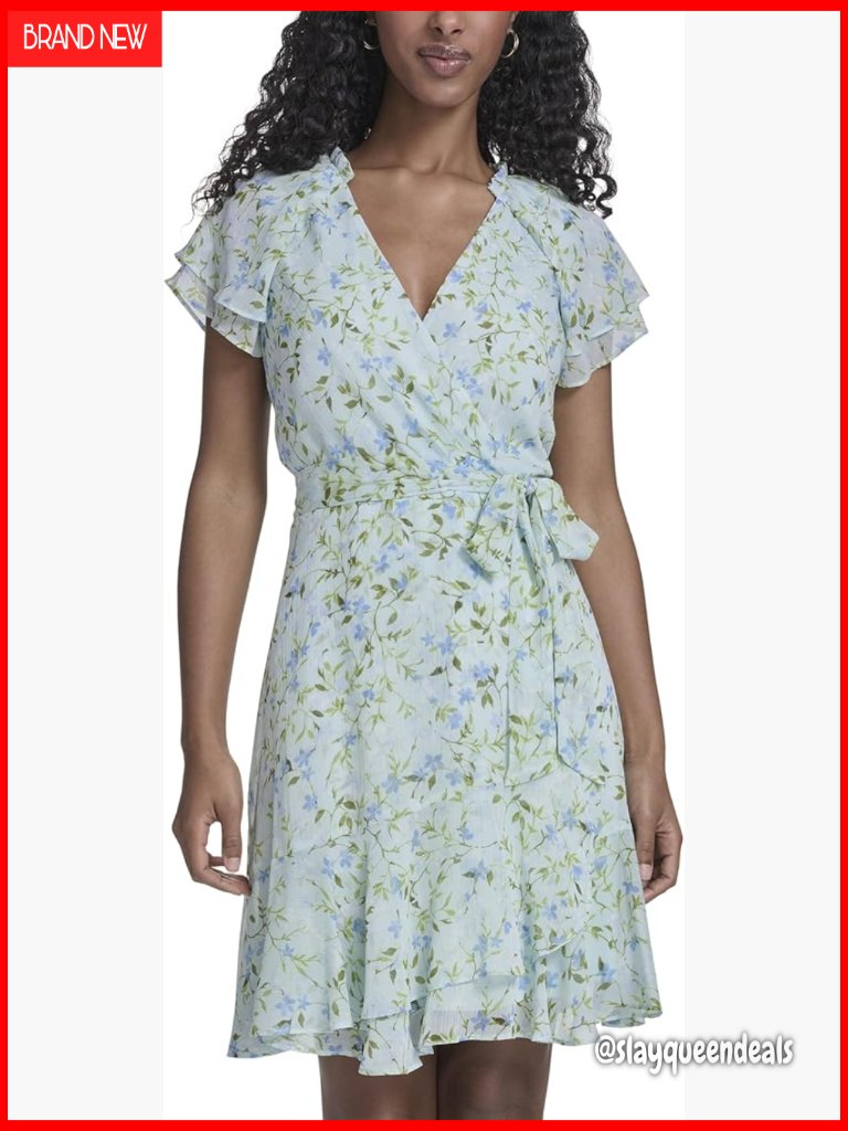 Flutter Sleeve V-Neck Chiffon Wrap Mini Dress Sheer Elegance